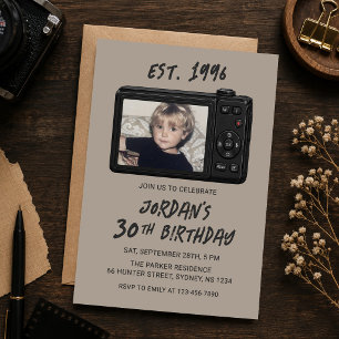 Invitación Cámara Retro Vintage Foto Cumpleaños 30