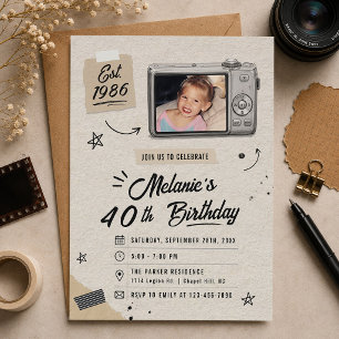 Invitación Cámara Retro Vintage Foto Cumpleaños 40