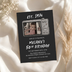 Invitación Cámara Retro Vintage Foto Cumpleaños 50