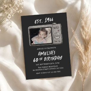 Invitación Cámara Retro Vintage Foto Cumpleaños 60