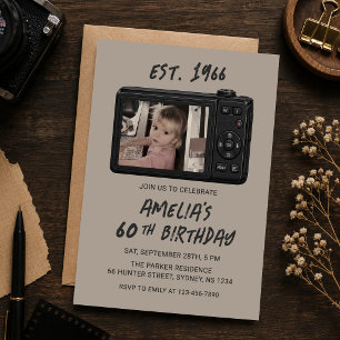 Invitación Cámara Retro Vintage Foto Cumpleaños 60