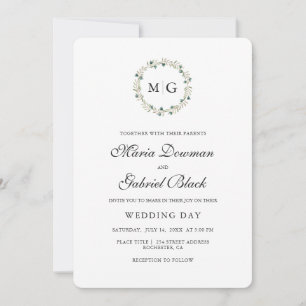 Invitación Camarera botánica simple. Inicial. Boda elegante