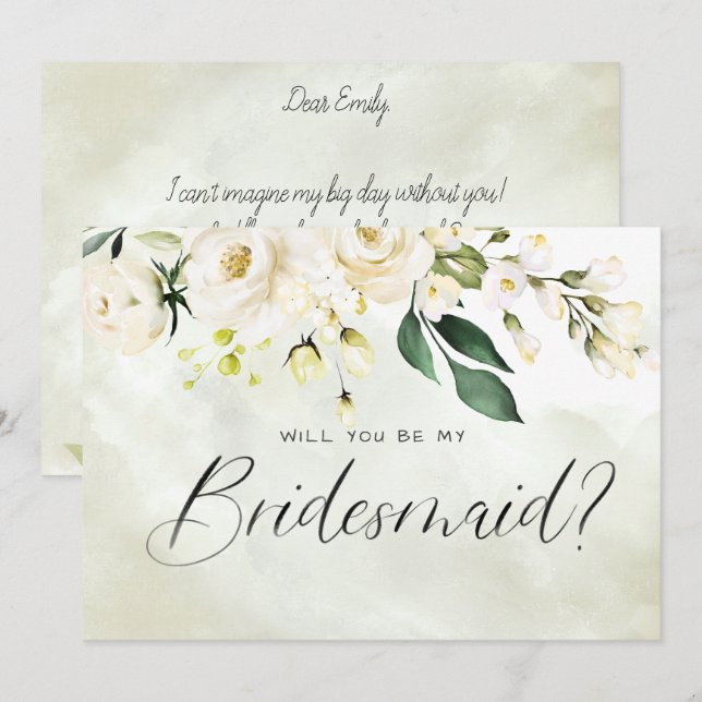 Invitación Camarera de Cuadros Florales Blancos y Verdes (Anverso / Reverso)