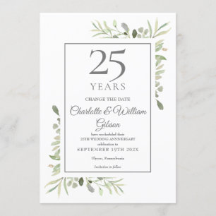 Invitación Cambia la fecha 25º Aniversario de Bodas Verde Oli