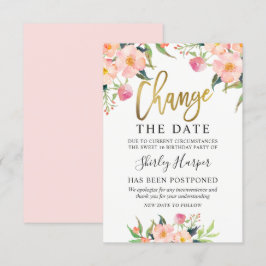 Invitación Cambiar El Guión De Oro Floral Rosa De Fecha