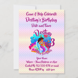 Invitación Cambiar el nombre de la edad de la sirena fiesta d