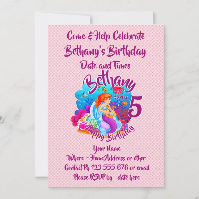 Invitación Cambiar el nombre de la edad de la sirena fiesta d (Anverso)