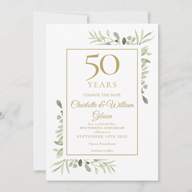 Invitación Cambiar la fecha 50° aniversario de follaje de veg (Anverso)
