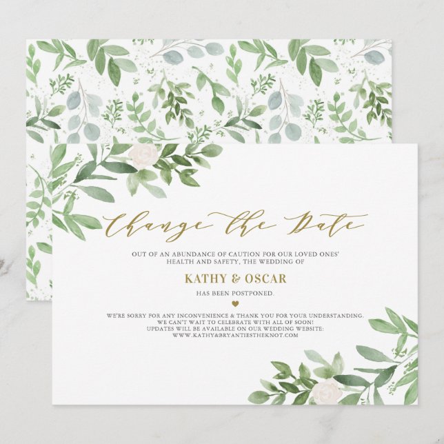 Invitación Cambiar la fecha de postergación del Boda de verde (Anverso / Reverso)