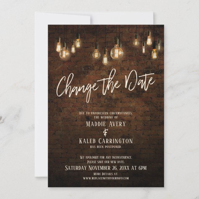 Invitación Cambiar la fecha en que Edison ilumina el Boda pos (Anverso)