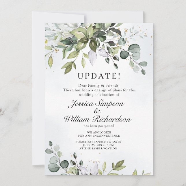 Invitación Cambiar la fecha pospuesta elegante Eucalipto (Anverso)