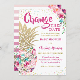 Invitación Cambiar La Fecha Rosa Gold Pineapple Baby Shower