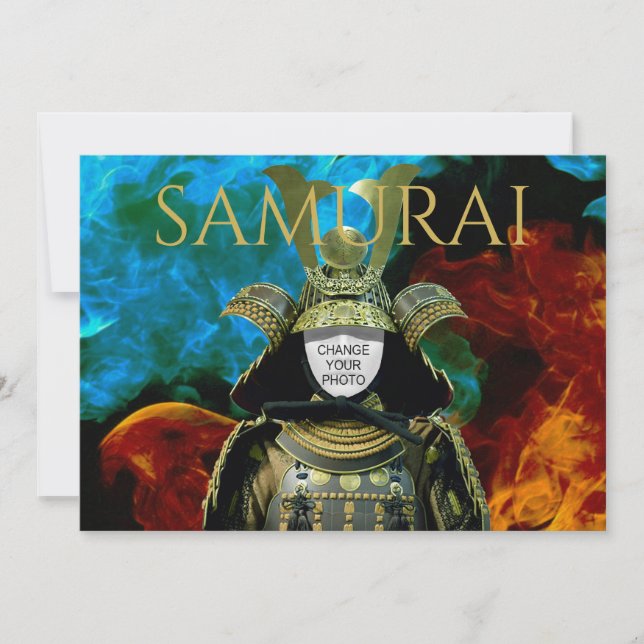 Invitación Cambiar tu foto, Samurai Helmet (Anverso)