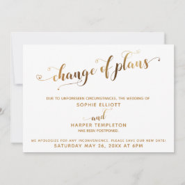 Invitación Cambio Boda pospuesto de planes de oro y corazón