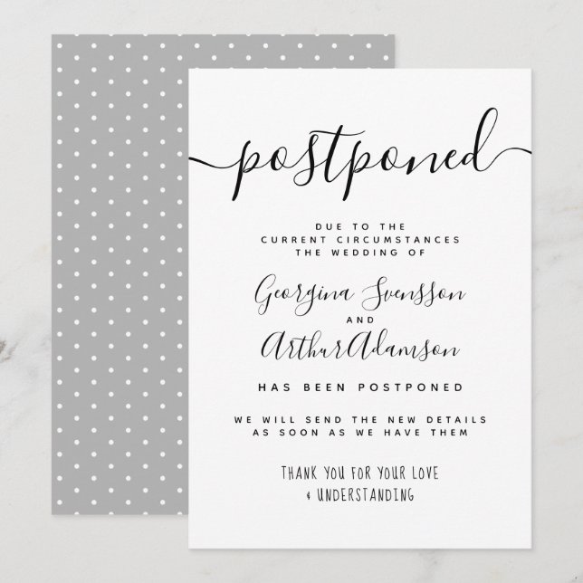 Invitación Cambio de Boda de Guión en Blanco y Negro "Pospues (Anverso / Reverso)