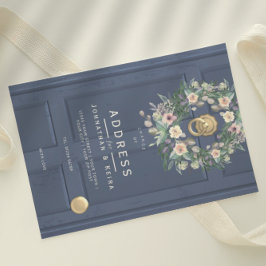 Invitación CAMBIO DE DIRECCIÓN DE LA puerta del boda azul