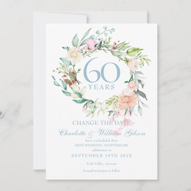 Invitación Cambio de Fecha 60º Aniversario Rosas Guirnalda (Anverso)