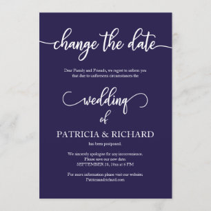 Invitación Cambio De Fecha Boda Pospuesta Azul Marino