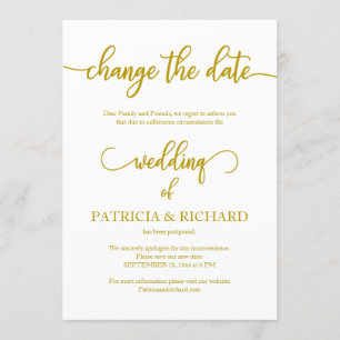 Invitación Cambio de Fecha Boda Pospuesta Elegante Oro