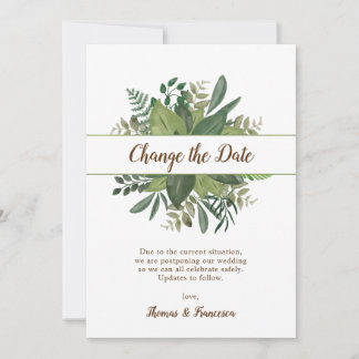 Invitación Cambio de Fecha Bodas Pospuestas Hojas Rústicas