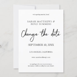 Invitación Cambio de Fecha con Letra a Mano en Blanco y Negro