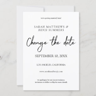 Invitación Cambio de Fecha con Letra a Mano en Blanco y Negro