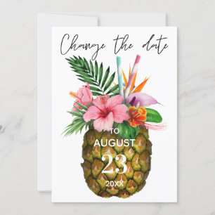Invitación Cambio de Fecha Floral Hawaiano Tropical de Piña
