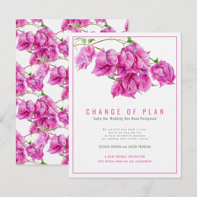 Invitación Cambio de plan boda bougainvillea rosada cancelaci (Anverso / Reverso)