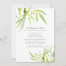 Invitación Cambio de plan Eucalyptus boda de acuarela hoja