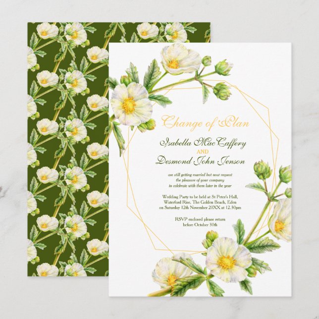 Invitación Cambio de plan Rosa acuarela boda verde blanco (Anverso / Reverso)