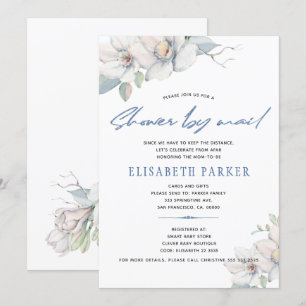 Invitación Cambio de planes baby shower de flores azules por 