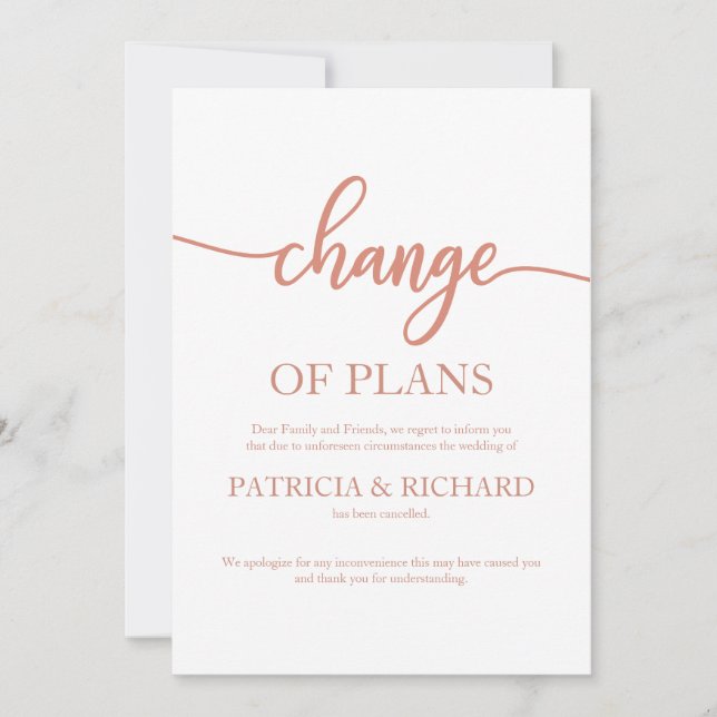 Invitación Cambio De Planes Boda Aplazada Rosa Dorado (Anverso)