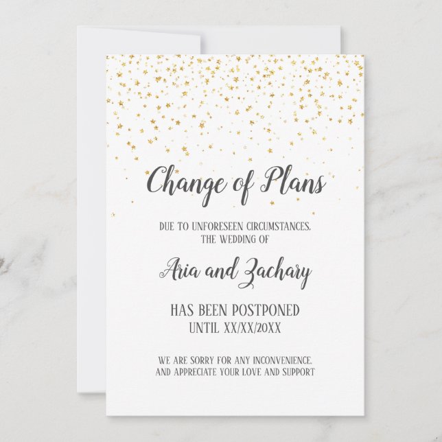 Invitación Cambio de planes Boda de caligrafía de confetti de (Anverso)
