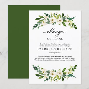 Invitación Cambio De Planes Boda Verde Aplazamiento