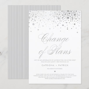 Invitación Cambio de planes Confeti de papel de plata pospues