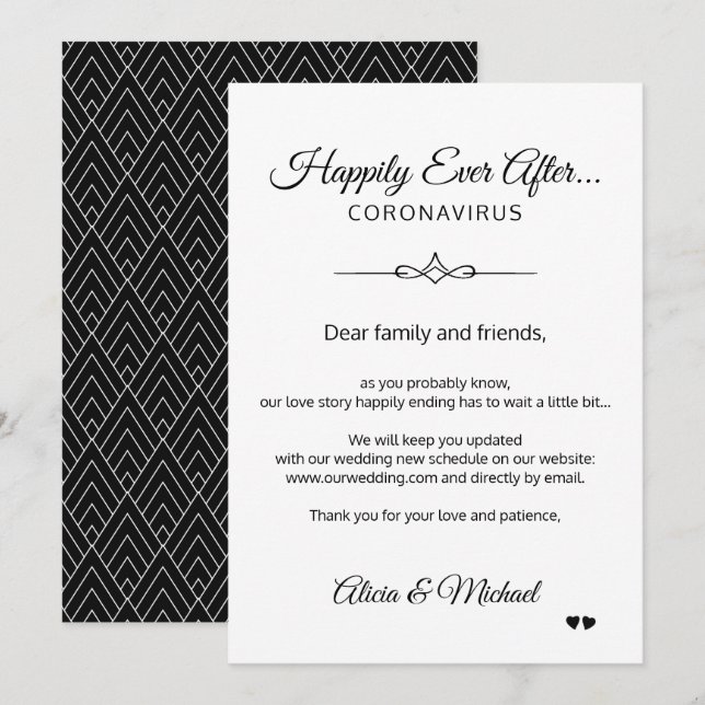 Invitación Cambio de planes de boda debido al coronavirus (Anverso / Reverso)