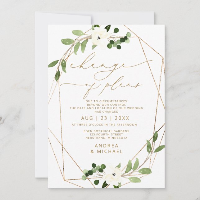 Invitación Cambio de planes de boda geométrica pospuesta (Anverso)