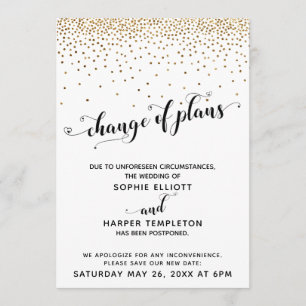 Invitación Cambio de planes de Boda  Gold Confetti pospuesto