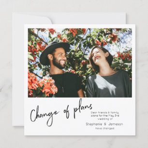 Invitación Cambio de planes de fotografía instantánea y tipog