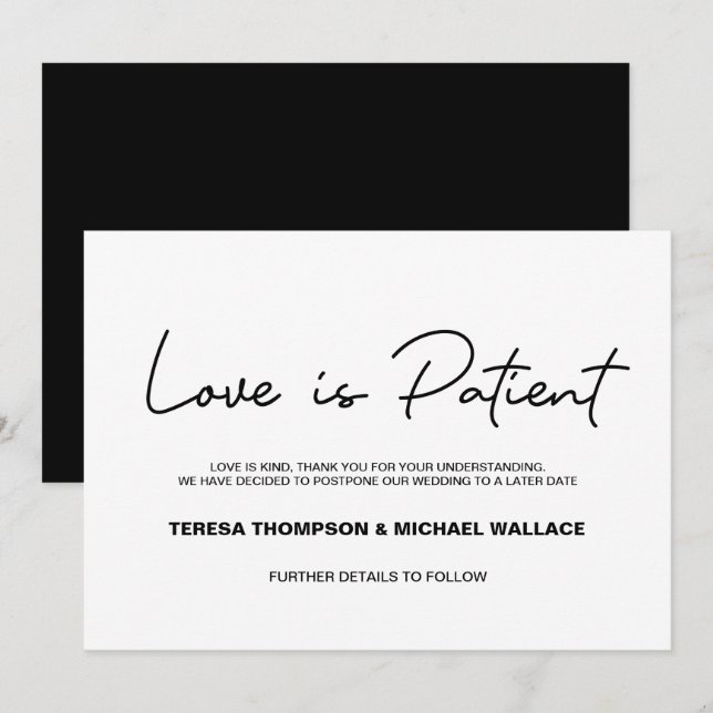Invitación Cambio de planes El amor es el paciente Boda pospu (Anverso / Reverso)