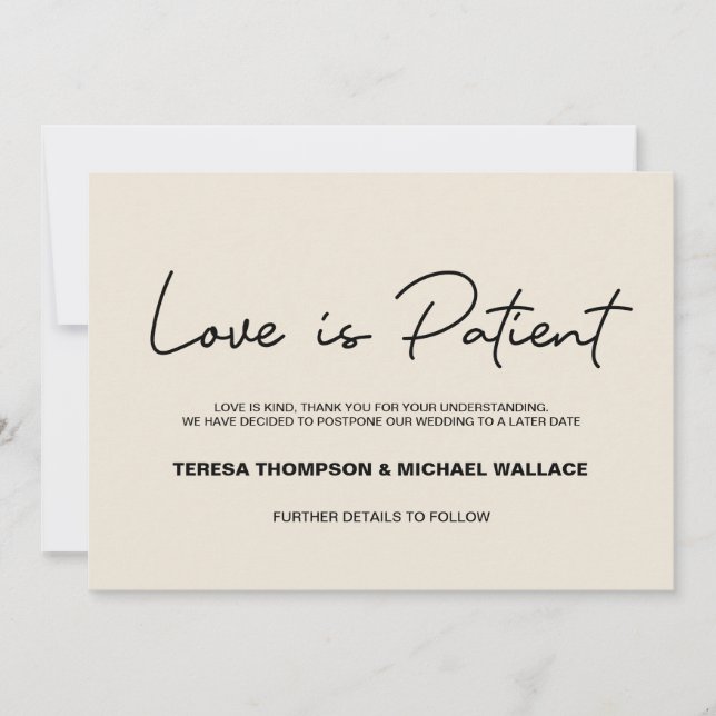 Invitación Cambio de planes El amor es paciente Boda pospuest (Anverso)