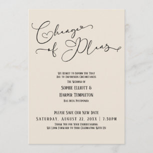 Invitación Cambio de planes, elegante crema nueva fecha de bo