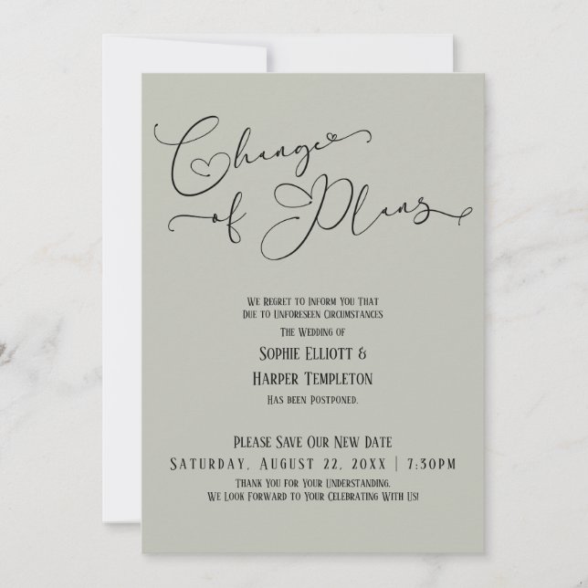 Invitación Cambio de planes, Elegante fecha de nueva boda Sag (Anverso)