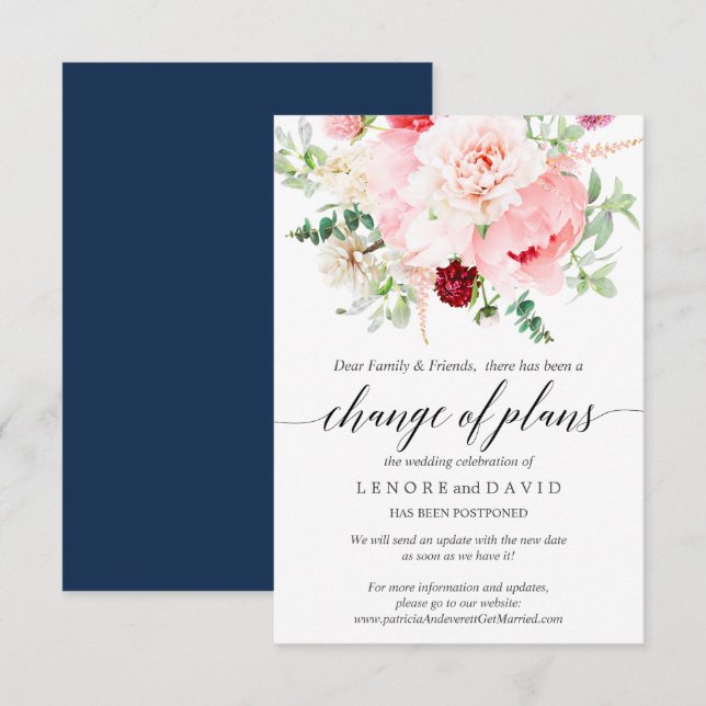 Invitación Cambio de planes en el Boda botánico rosa de los j (Anverso / Reverso)