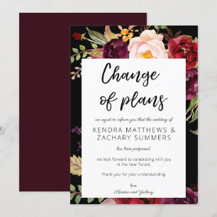 Invitación Cambio de planes floral de Borgoña Marsala - Negro