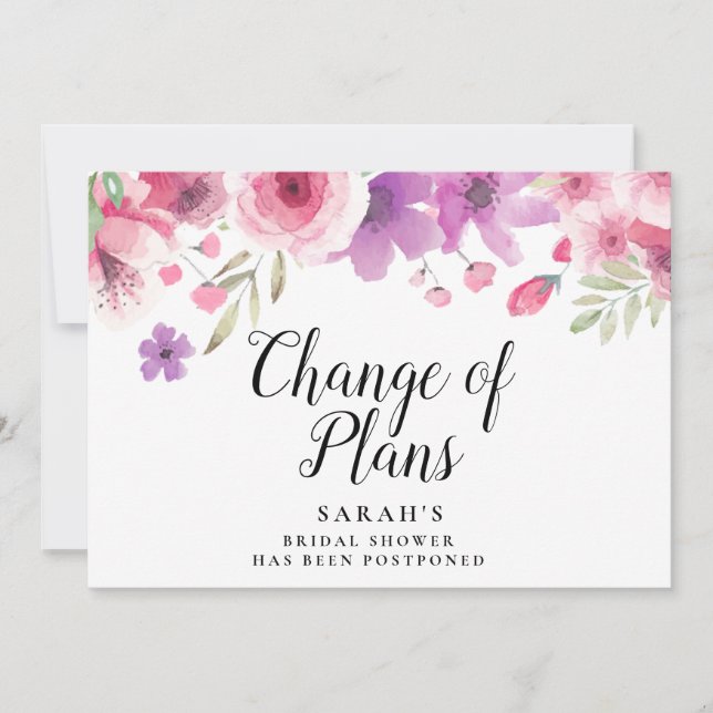 Invitación Cambio de planes floral moderno pospuesto (Anverso)
