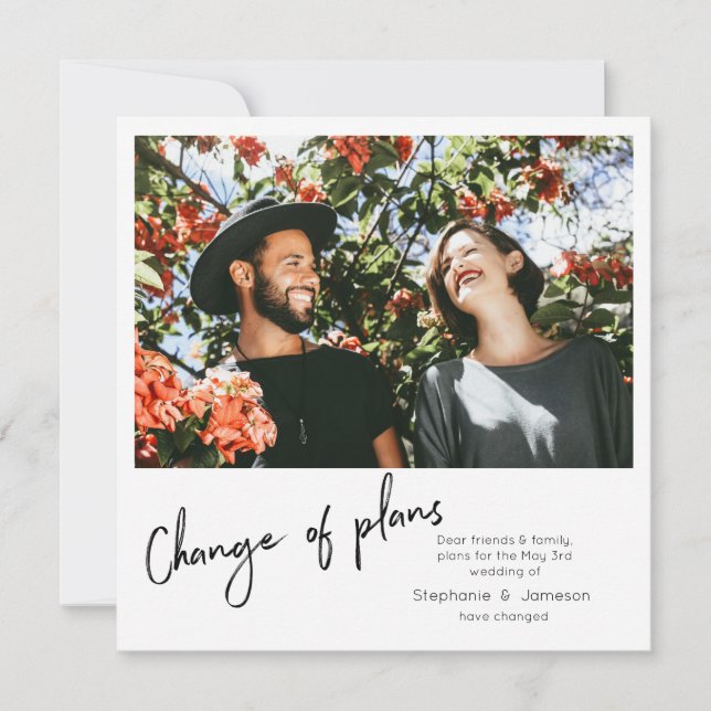 Invitación Cambio de planes Instantánea Foto y tipografía (Anverso)