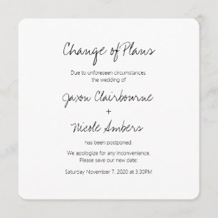 Invitación Cambio de planes Reprogramar Boda de fotografías o