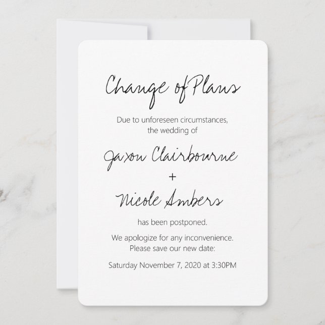 Invitación Cambio de planes Reprogramar Boda de fotografías o (Anverso)