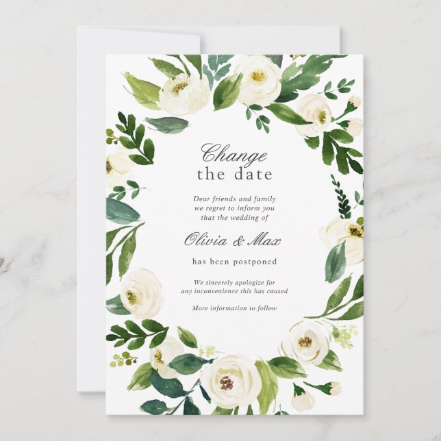 Invitación Cambio de Verdes Posponer la Fecha de la Boda (Anverso)